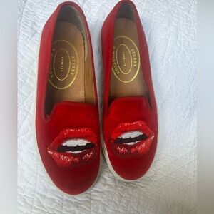 Stubbs & Wootton Red Velvet Women's Loafers